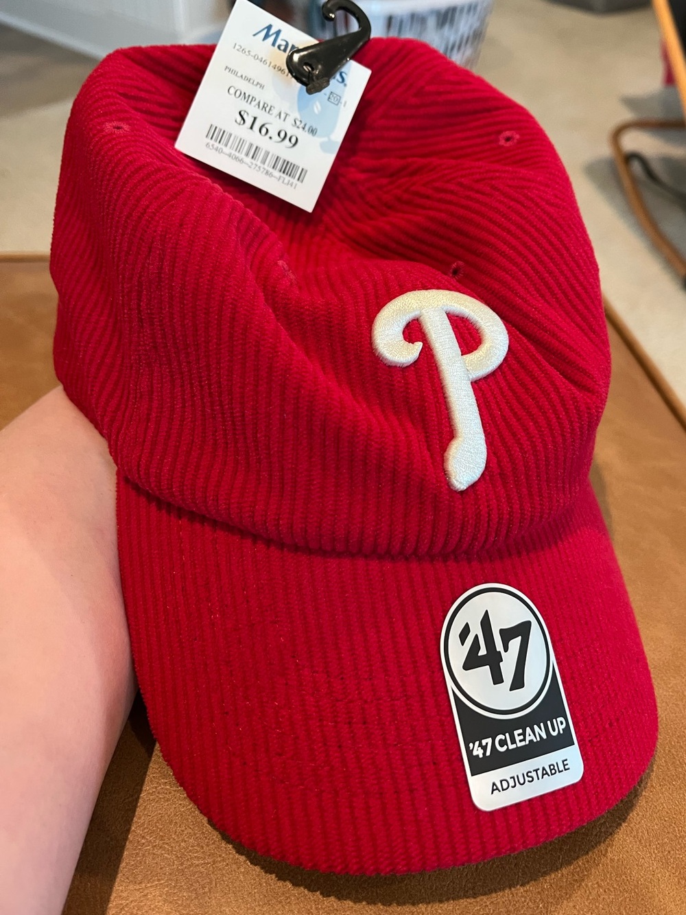 '47 Red Corduroy Cap with White Phillies P Logo